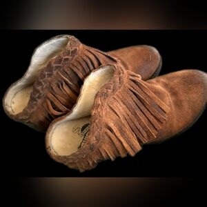 Freebird Brown Fringed Slip On Boots With 2.5" Heels